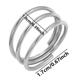 Detailed size chart of the 304 stainless steel triple-layer ring showing width and diameter