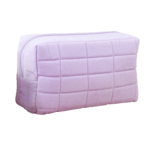Quilted purple velvet cosmetic bag with large capacity and soft square texture