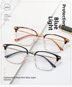 Detail view of retro semi-rimless anti-blue light glasses on office keyboard setting