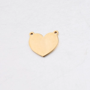 Polished gold heart-shaped stainless steel pendant with dual connector holes for DIY jewelry