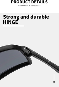 Macro view of strong and durable hinge structure on matte black cycling sunglasses