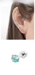 Detailed view of 4mm zircon stud earrings set in various pastel colors on flat back studs