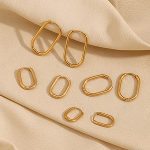Minimalist U-Shaped Hoop Earrings Stainless Steel 18K Gold Plated Geometric Oval Chic Polished Jewelry For Women