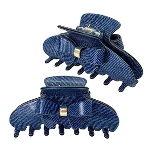 Molletta per Capelli in Acetato con Fiocco a Motivo Denim Dolce Fermaglio Geometrico Blu per Donna Accessori Moda