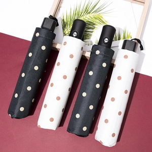 Polka Dot Folding Umbrella UV Protection Sunshade Rain Portable Compact Manual Automatic Parasol With Black Coating