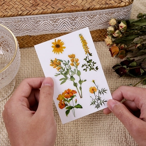 Handheld vintage yellow botanical PET stickers set for scrapbooking and DIY decor
