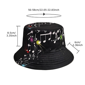 Bob noir motif notes de musique pour l'été avec guide des tailles et notes blanches