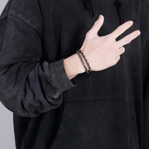 Men's retro titanium steel bracelet set featuring square box chain and braided rope design