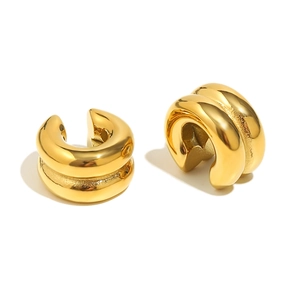 Minimalist double-layered 18K gold-plated stainless steel ear cuffs for women
