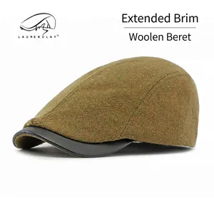 Unisex Wool Blend British Retro Flat Cap With Leather Brim Adjustable Newsboy Hat For Autumn Winter Casual Warm Beret Hat