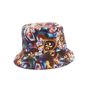 Cappello da pescatore double-face da donna con stampa astratta di drago psichedelico