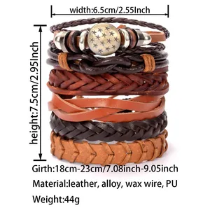Detailed size specifications for multilayer leather braided bracelet with adjustable girth