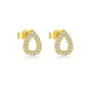 Elegant S925 silver teardrop stud earrings with gold plating and sparkling zircon stones