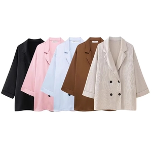Damen Plissee Blazer Top Geknitterte Zweireihige Jacke Lässig Elegant Oberbekleidung Für Büro Party Mode Streetwear Polyester