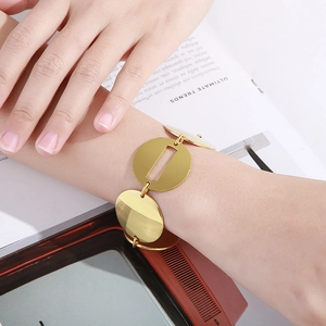 Bracciale a catena in acciaio inossidabile dorato per donna con dischi tondi geometrici