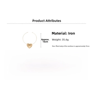 Detail of gold heart pendant necklace with 35.6g weight and 16cm size specifications