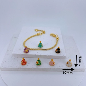 Golden snake chain bracelet with colorful enamel charms for Christmas DIY jewelry