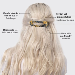 Flat acetate hair barrette with tortoise shell texture and strong eco-friendly grip