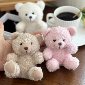 Cute plush cartoon bear doll pins in beige, pink and white for backpack accessories