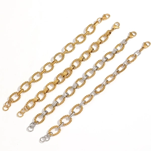 Oval twisted rope link bracelets in gold and silver finish with adjustable lobster clasp