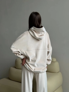 Women's cream white fleece tracksuit with oversized hoodie and loose pants set