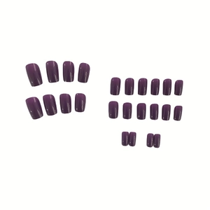 Glossy purple square press-on nails set with 24 pieces on a clean white background