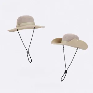 Breathable khaki sun hat with mesh panels and adjustable chin strap for outdoor fishing
