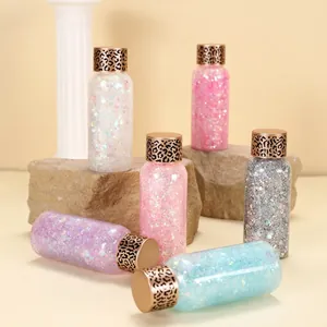 Set van 6 glittergelkleuren met luipaardprint doppen op esthetische decoratie