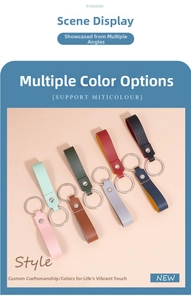 Detailed view of dual-metal rings on multicolored leather keychains in 8 elegant shades