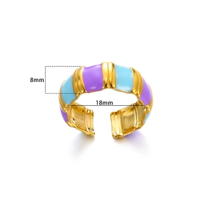 18K gold plated stainless steel open ring with blue and purple enamel 8mm width
