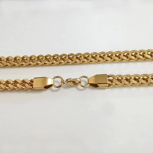 Polished gold Franco wheat chain necklace with lobster clasp in stainless steel