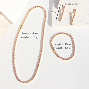 Detailed size and weight specs for the pink oval zircon jewelry set in gold plating
