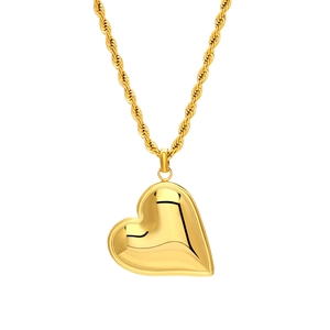 Elegant gold stainless steel twist chain necklace with polished 3D heart pendant for women