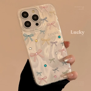 Colorful macaron 3D bowknot phone case with oil painting texture for iPhone Pro Max
