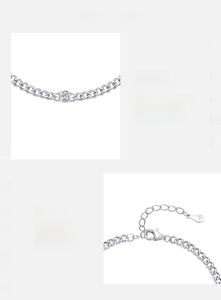Macro shot of S925 sterling silver chain with D-color Moissanite and hallmark detail