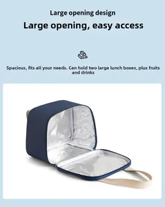 Detail of insulated lunch bag showing large opening design and silver aluminum foil lining