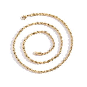 Close-up of 4mm gold stainless steel rope chain with secure lobster clasp on white background