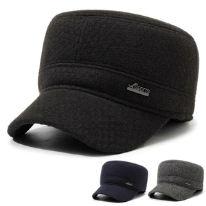 Winter Cadet Cap Woolen Warm Windproof Ear Protection Outdoor Flat Top Hat For Elderly Men Adjustable