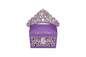 Detail of purple crown gift box with gold hollow art and Sweet Love golden lettering