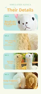 Close-up of soft plush alpaca toy detailing facial features and fluffy texture