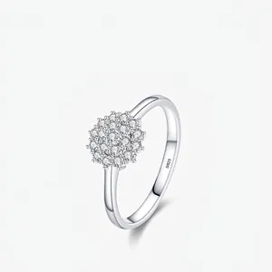 Flower Cluster Ring 925 Sterling Silver Cubic Zirconia Minimalist Sparkly Sunflower Jewelry For Women