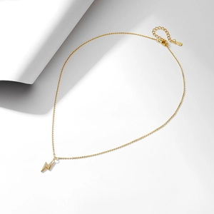 Minimalist S925 silver lightning bolt necklace with sparkling zircons on white background