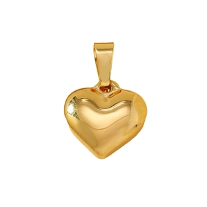Polished gold heart leaf pendant made of stainless steel on white background