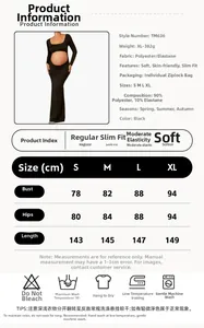 Detailed size chart and fabric composition for a black hollow-out maternity bodycon dress