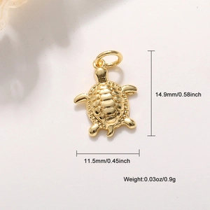 Detailweergave van de schildpad hanger met afmetingen 14,9 mm hoogte en 11,5 mm breedte