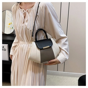 Chic color-block square handbag shown on a model with premium gold hardware detail
