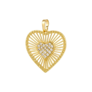 Pendaglio a cuore dorato stile vintage con cristalli e lavorazione radiale