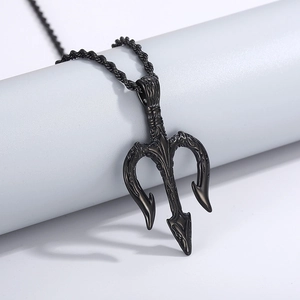 Collier avec pendentif trident noir en acier inoxydable pour homme, style hip-hop tendance