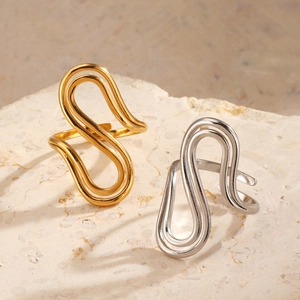Minimalist Hollow S Curve Stainless Steel Ring Double Layer Line Adjustable Open Geometric Hip Hop Jewelry For Women