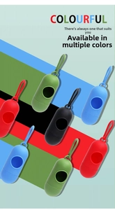 Colorful capsule pet waste bag dispensers with hooks in red, green, black and blue